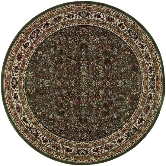 6' Green And Ivory Oriental Round Rug Photo 5