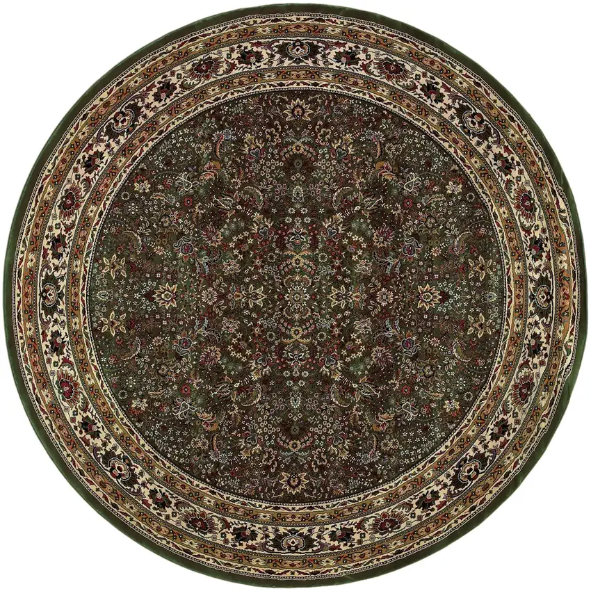 6' Green And Ivory Oriental Round Rug Photo 5