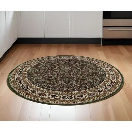 6' Green And Ivory Oriental Round Rug Photo 1
