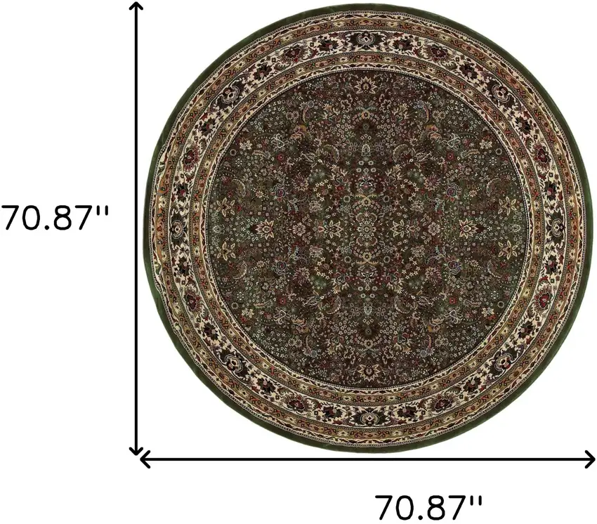 6' Green And Ivory Oriental Round Rug Photo 3
