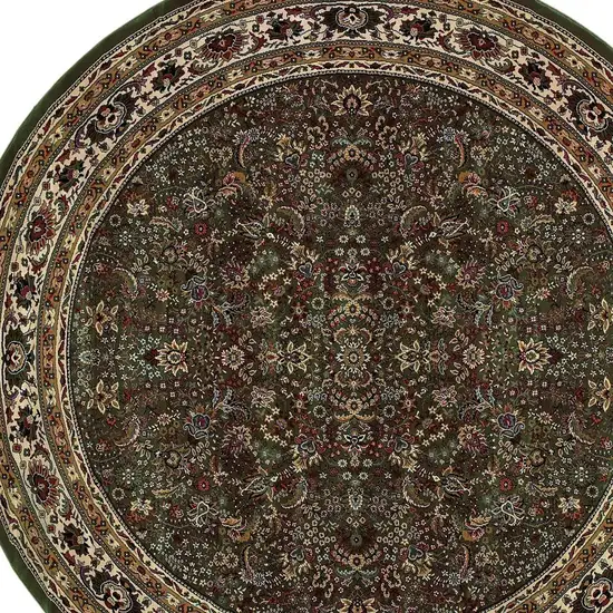 6' Green And Ivory Oriental Round Rug Photo 4