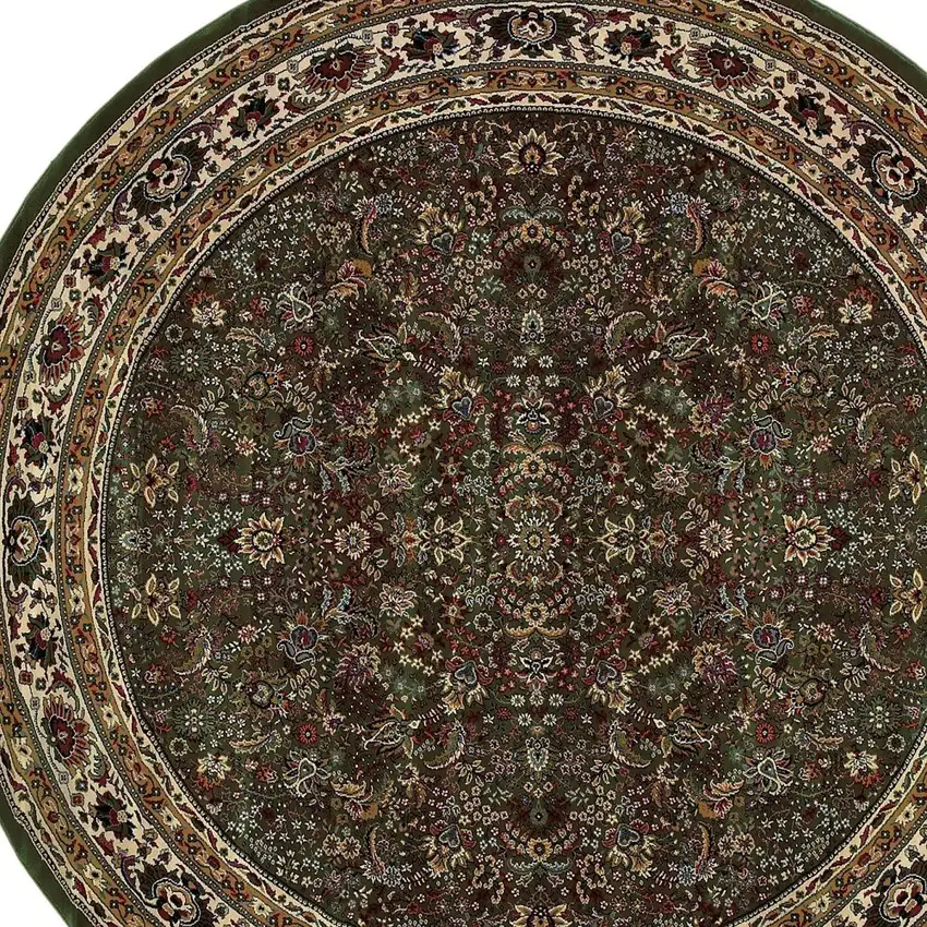 6' Green And Ivory Oriental Round Rug Photo 4