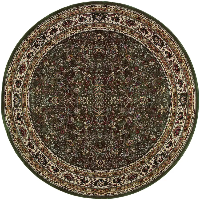 8' Green And Ivory Oriental Round Rug Photo 2