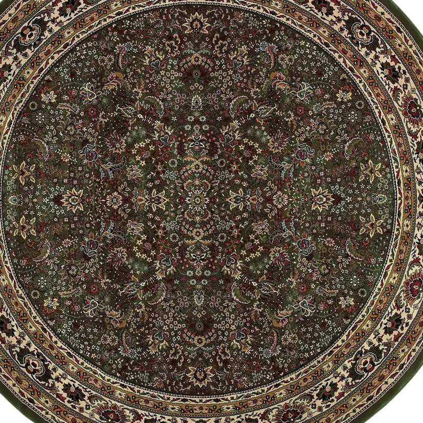 8' Green And Ivory Oriental Round Rug Photo 4