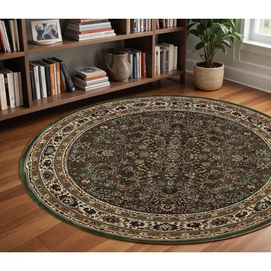 8' Green And Ivory Oriental Round Rug Photo 1