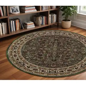 Photo of 8' Green And Ivory Oriental Round Rug