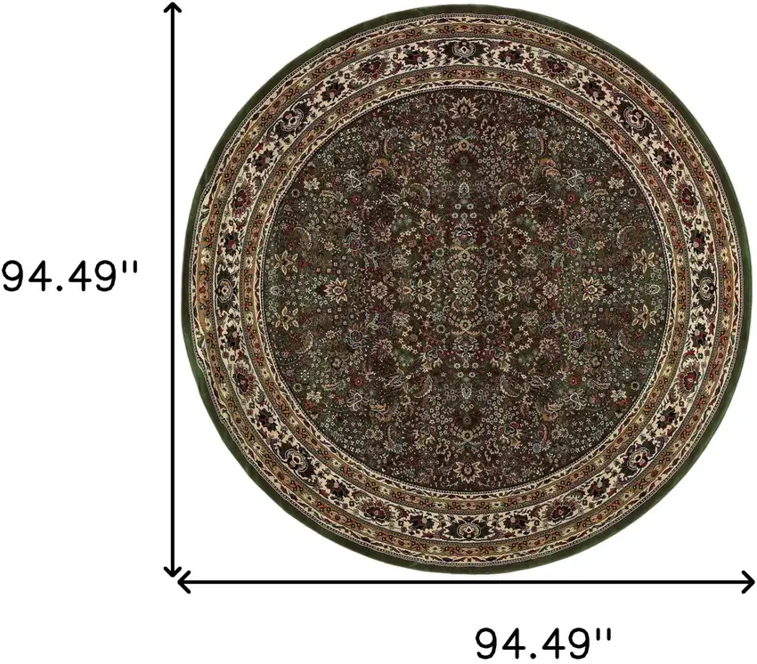 8' Green And Ivory Oriental Round Rug Photo 3