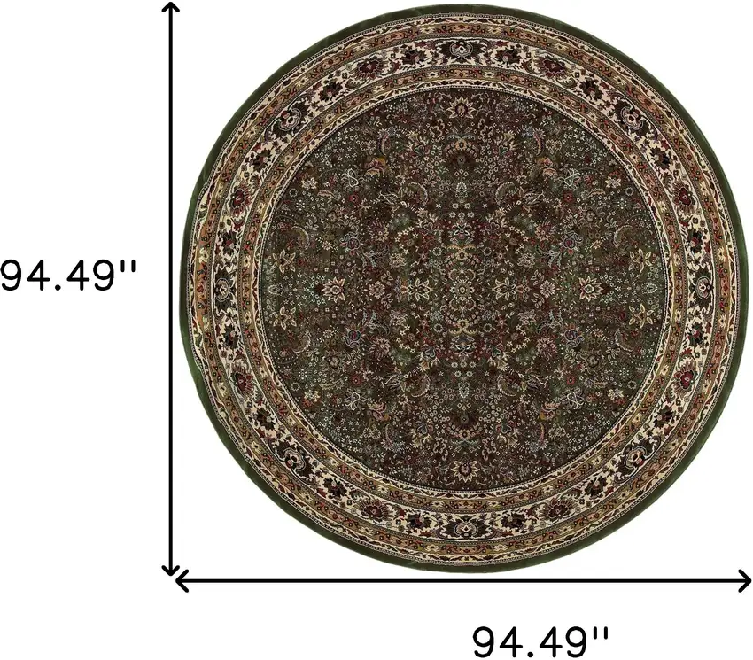 8' Green And Ivory Oriental Round Rug Photo 3