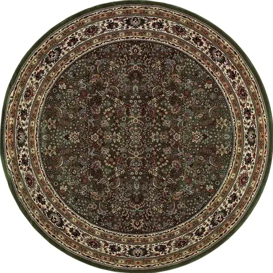 8' Green And Ivory Oriental Round Rug Photo 5