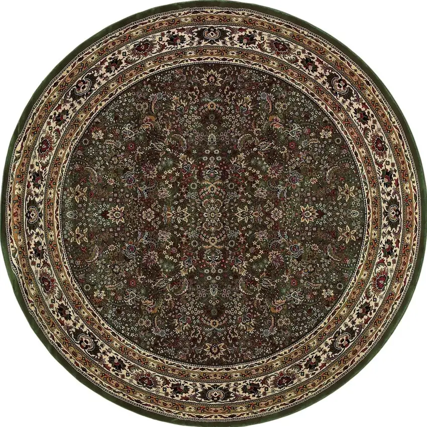 8' Green And Ivory Oriental Round Rug Photo 5