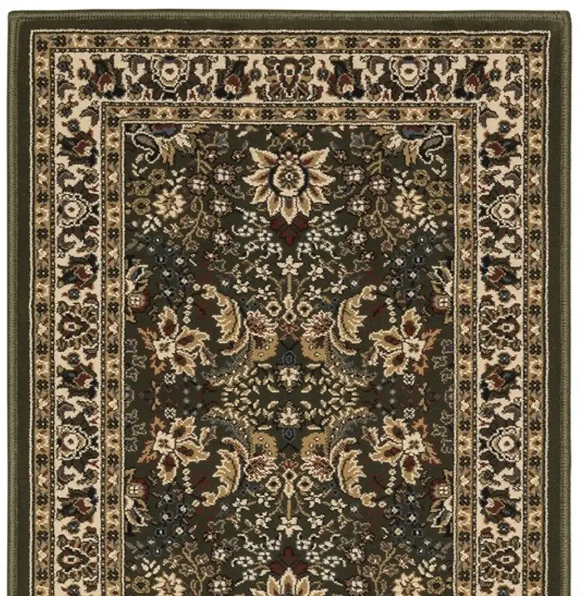 8' Green And Ivory Oriental Runner Rug Photo 5