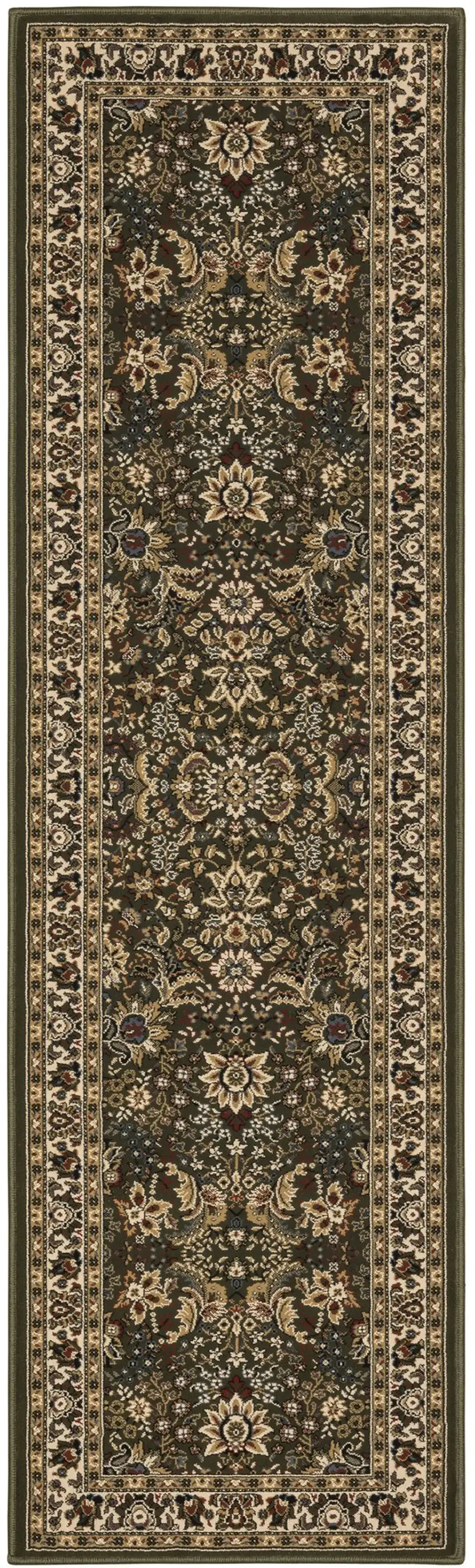 9' Green And Ivory Oriental Runner Rug Photo 2