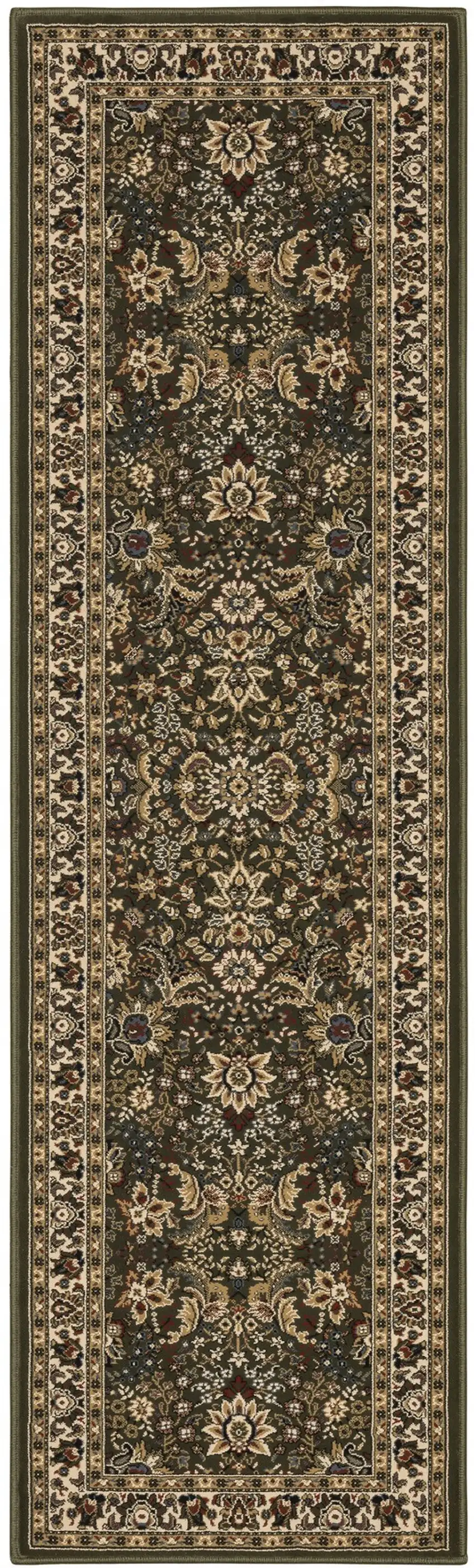 9' Green And Ivory Oriental Runner Rug Photo 4