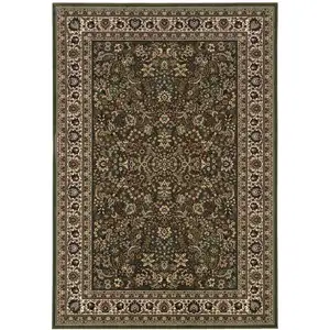Photo of 8' Green And Ivory Oriental Square Rug