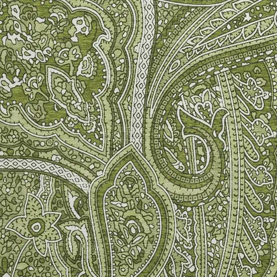 8' Green And Ivory Paisley Washable Round Rug With UV Protection Photo 3