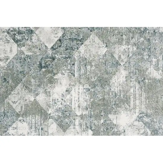 10' Green And Ivory Patchwork Distressed Stain Resistant Runner Rug Photo 5