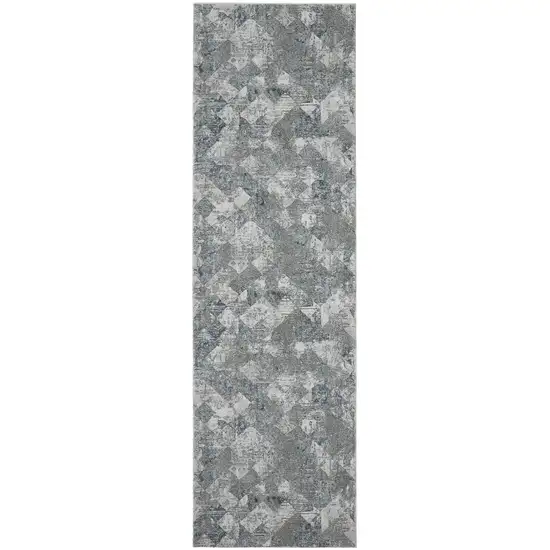 10' Green And Ivory Patchwork Distressed Stain Resistant Runner Rug Photo 1