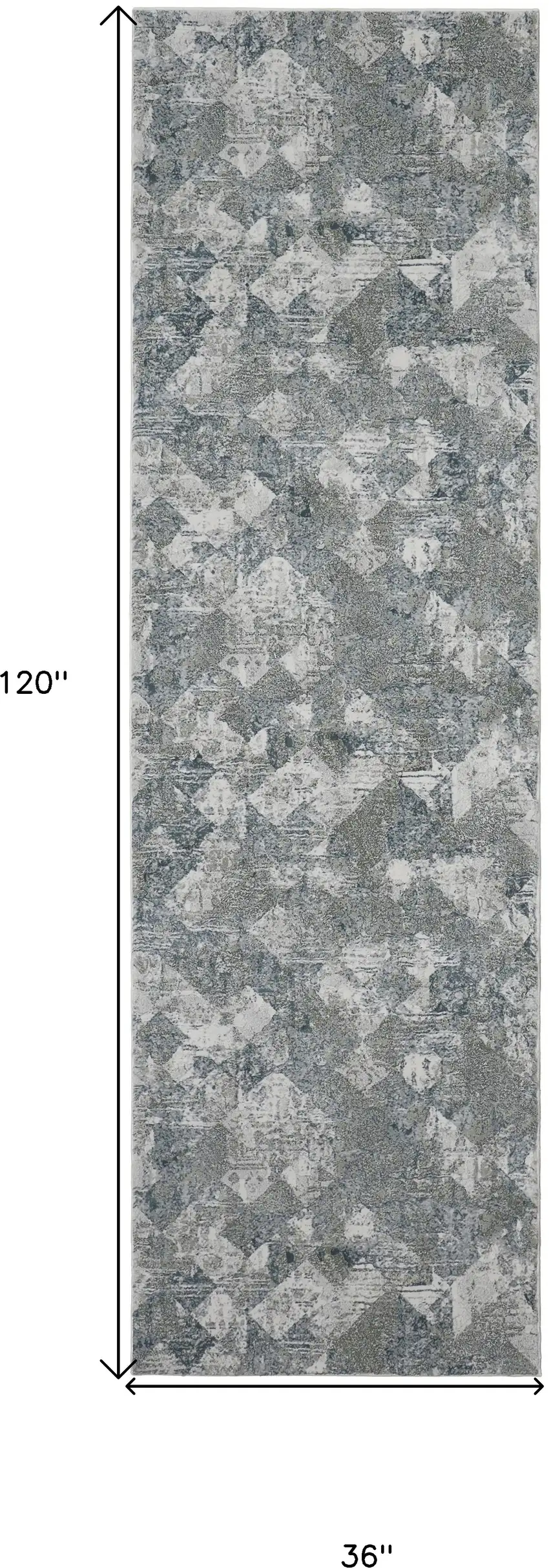 10' Green And Ivory Patchwork Distressed Stain Resistant Runner Rug Photo 6