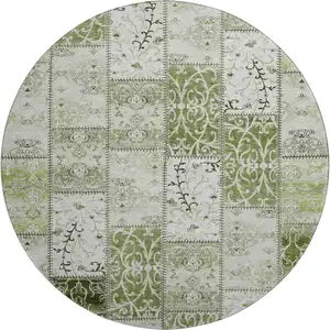 Photo of 8' Green And Ivory Patchwork Washable Round Rug With UV Protection