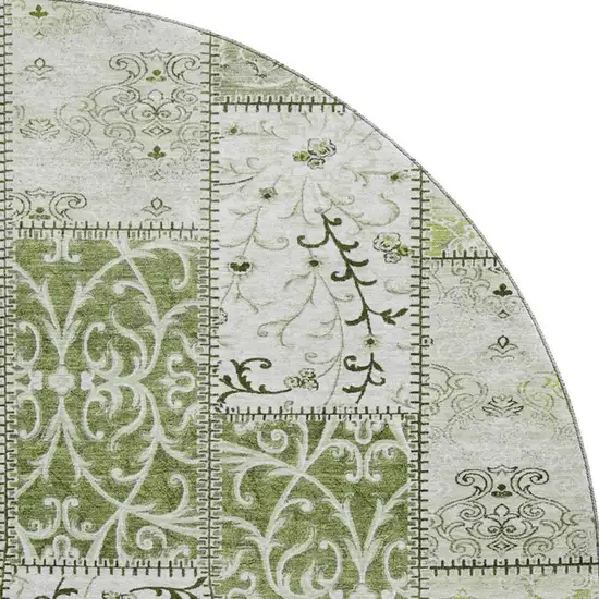 8' Green And Ivory Patchwork Washable Round Rug With UV Protection Photo 3