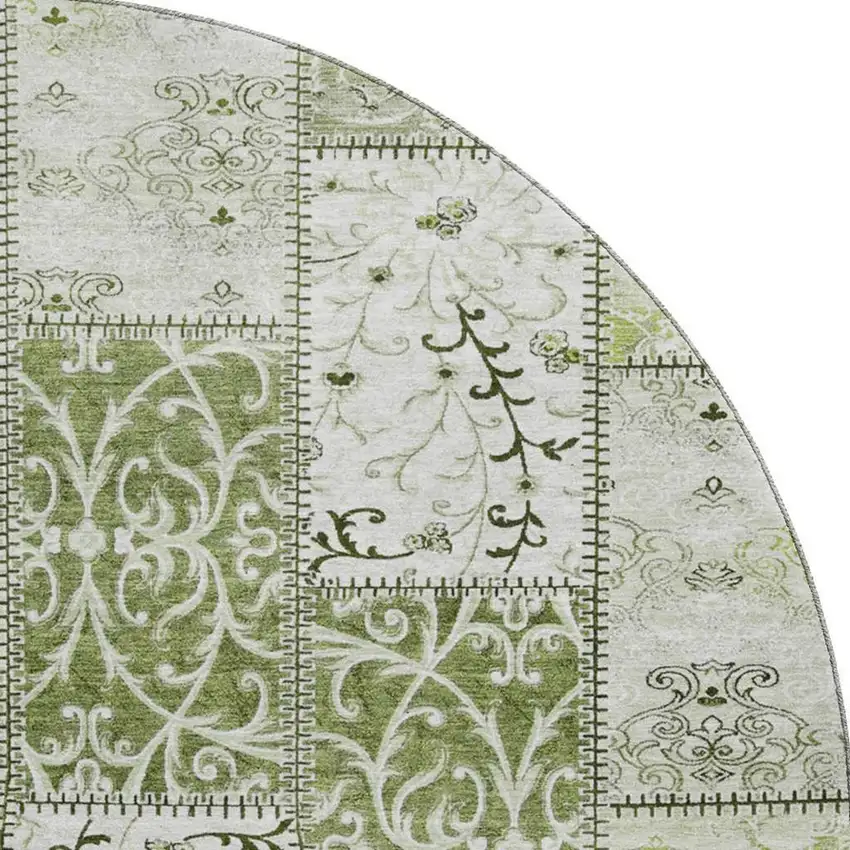 8' Green And Ivory Patchwork Washable Round Rug With UV Protection Photo 3
