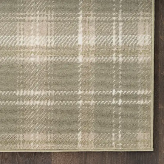 8' Green And Ivory Plaid Runner Rug Photo 8