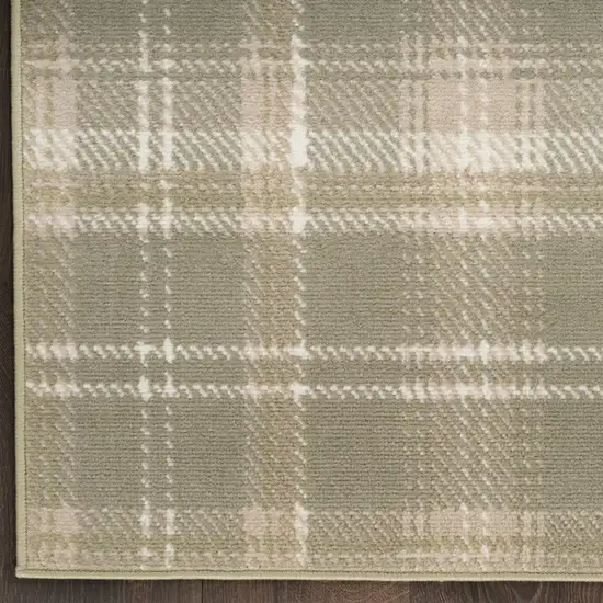 8' Green And Ivory Plaid Runner Rug Photo 7