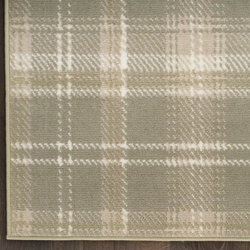 8' Green And Ivory Plaid Runner Rug Photo 7