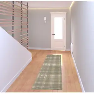 Photo of 8' Green And Ivory Plaid Runner Rug