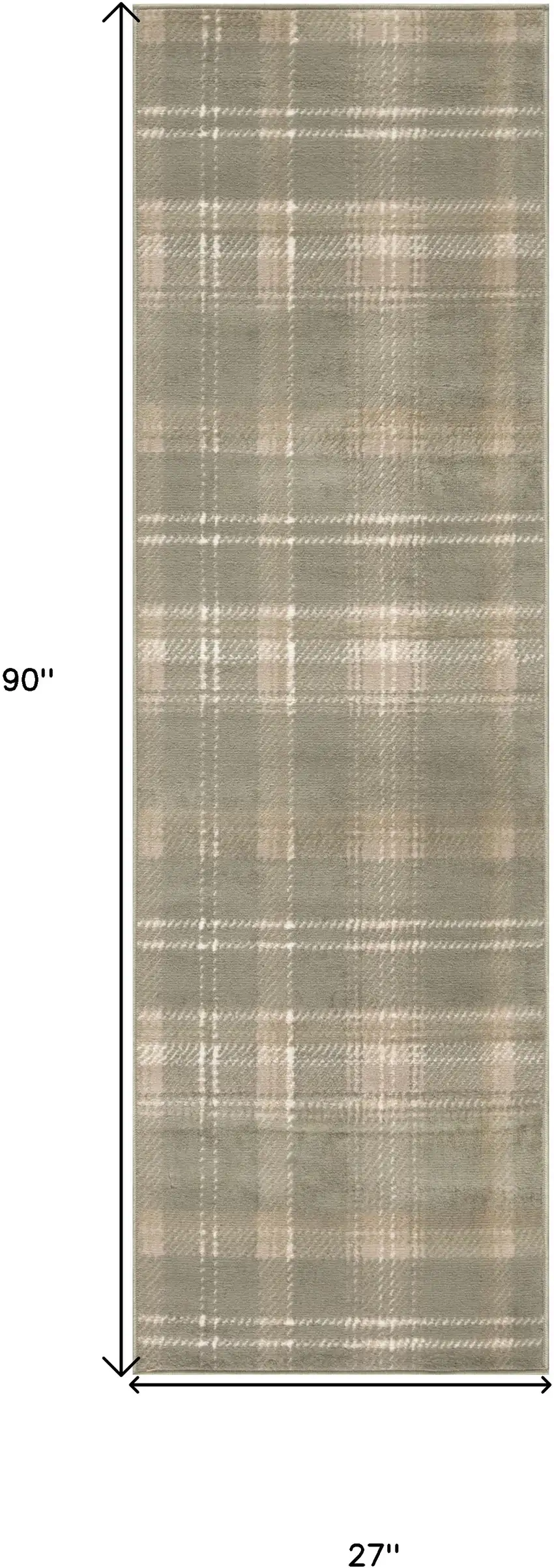 8' Green And Ivory Plaid Runner Rug Photo 3