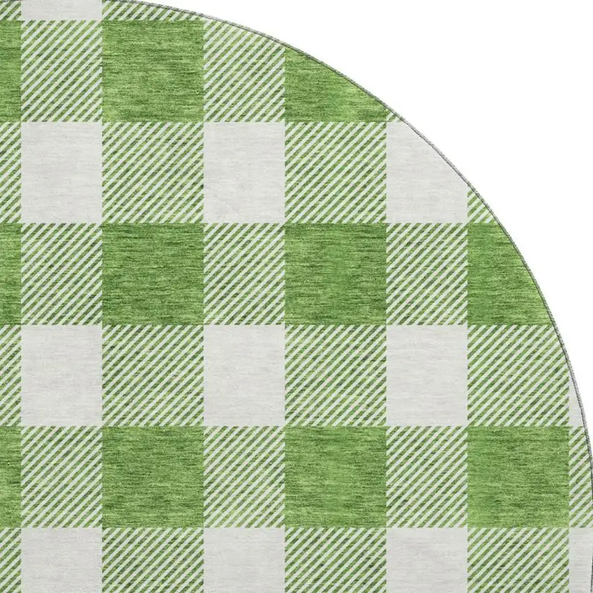 8' Green And Ivory Plaid Washable Round Rug With UV Protection Photo 3