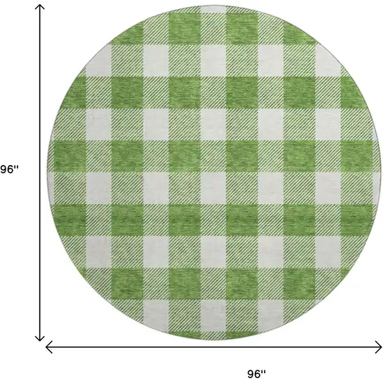 8' Green And Ivory Plaid Washable Round Rug With UV Protection Photo 9