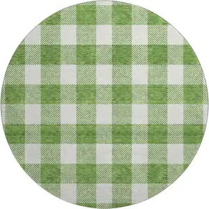 Photo of 8' Green And Ivory Plaid Washable Round Rug With UV Protection