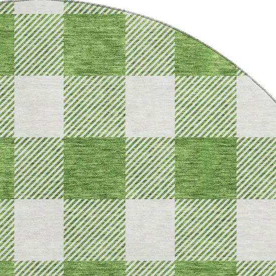 8' Green And Ivory Plaid Washable Round Rug With UV Protection Photo 2