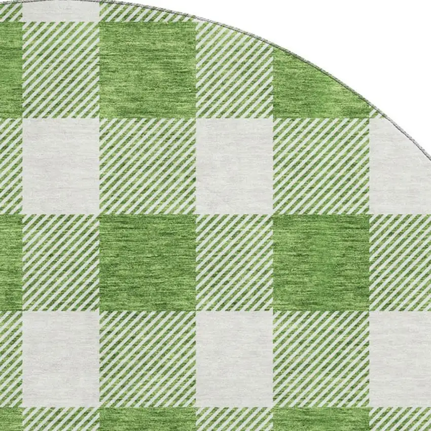 8' Green And Ivory Plaid Washable Round Rug With UV Protection Photo 2