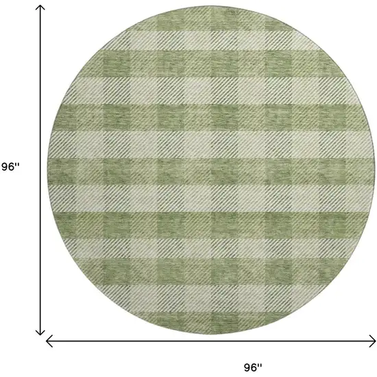 8' Green And Ivory Plaid Washable Round Rug With UV Protection Photo 8
