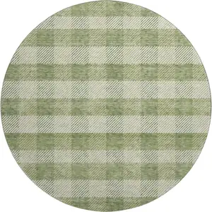 Photo of 8' Green And Ivory Plaid Washable Round Rug With UV Protection