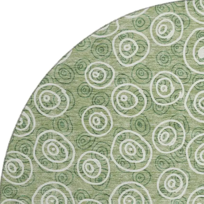 8' Green And Ivory Polka Dot Washable Round Rug With UV Protection Photo 4