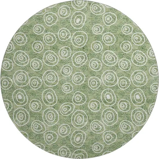 8' Green And Ivory Polka Dot Washable Round Rug With UV Protection Photo 1