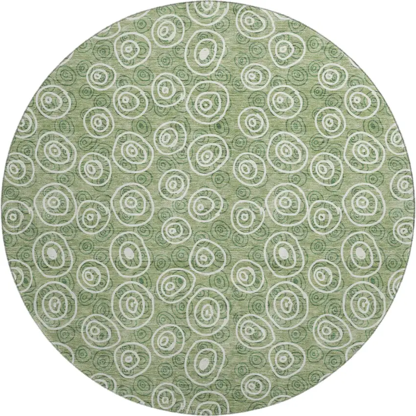 8' Green And Ivory Polka Dot Washable Round Rug With UV Protection Photo 1