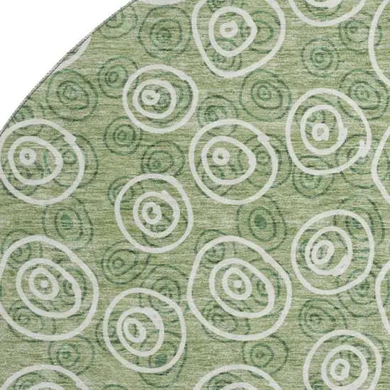 8' Green And Ivory Polka Dot Washable Round Rug With UV Protection Photo 3