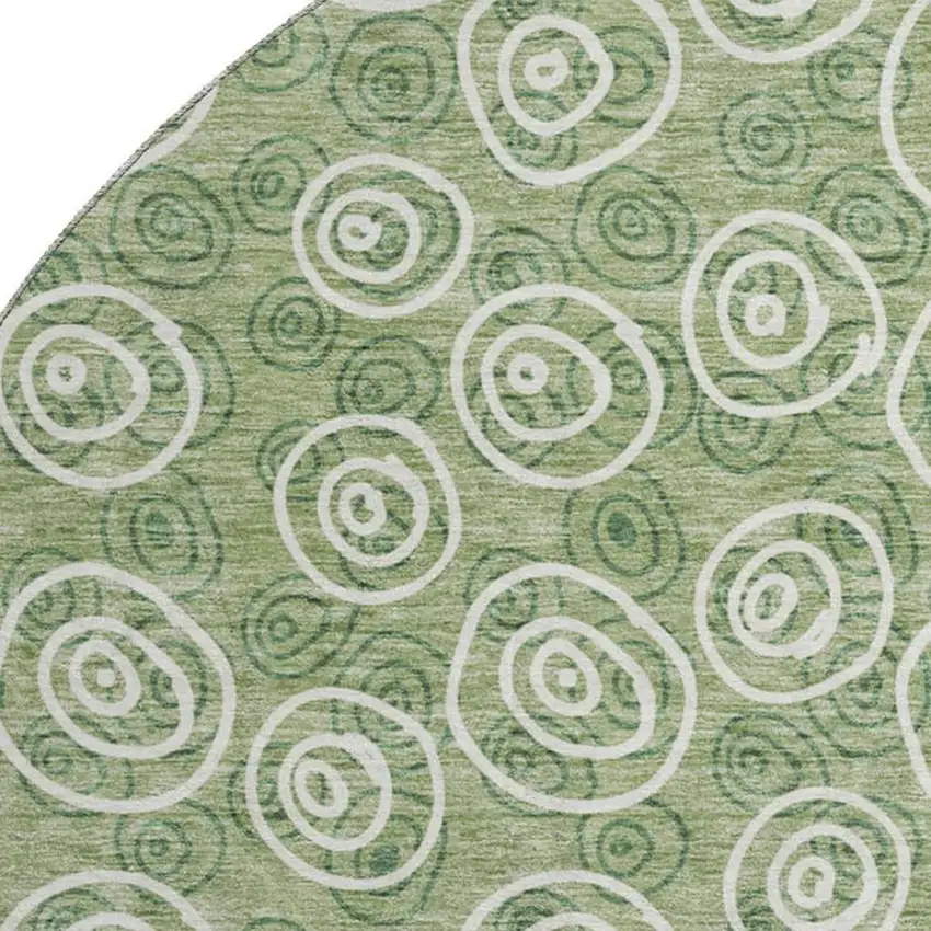 8' Green And Ivory Polka Dot Washable Round Rug With UV Protection Photo 3