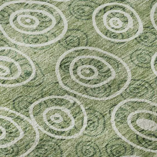 8' Green And Ivory Polka Dot Washable Round Rug With UV Protection Photo 9