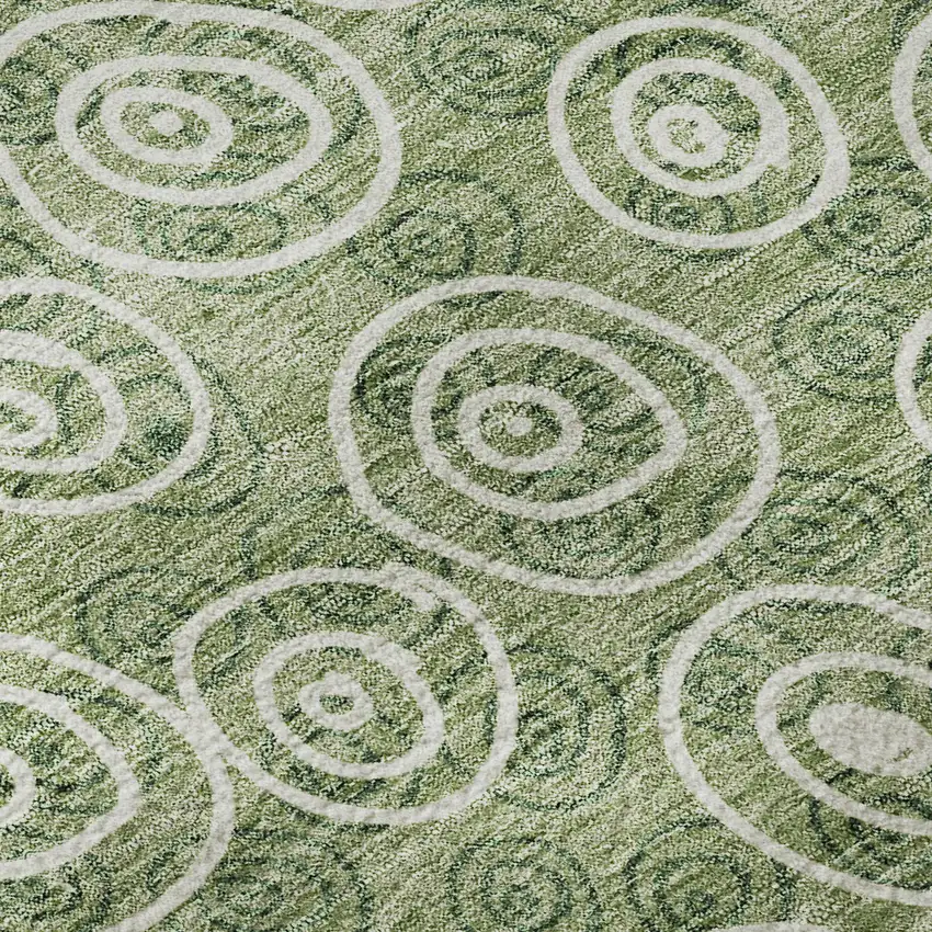 8' Green And Ivory Polka Dot Washable Round Rug With UV Protection Photo 9