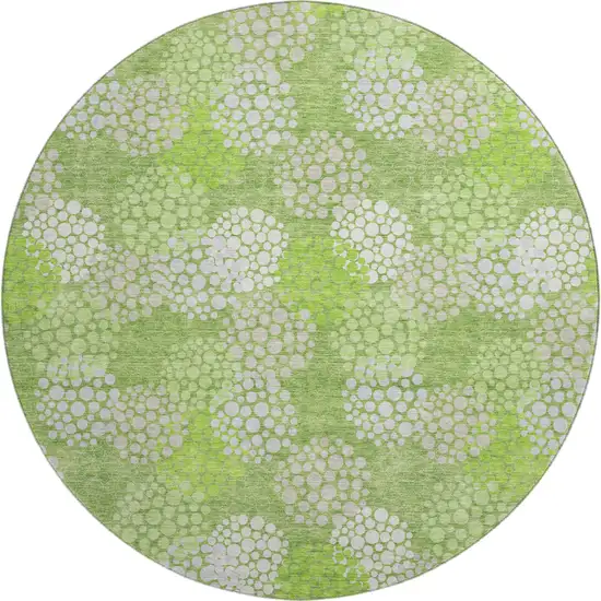 8' Green And Ivory Polka Dot Washable Round Rug With UV Protection Photo 1