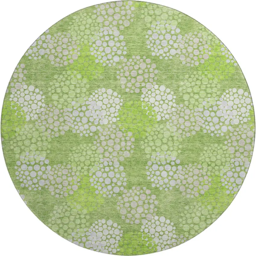 8' Green And Ivory Polka Dot Washable Round Rug With UV Protection Photo 1