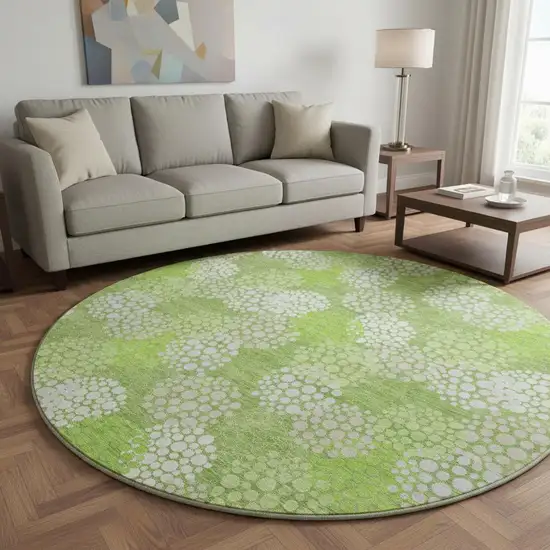 8' Green And Ivory Polka Dot Washable Round Rug With UV Protection Photo 2