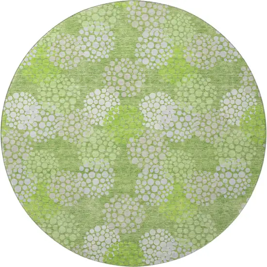 8' Green And Ivory Polka Dot Washable Round Rug With UV Protection Photo 4