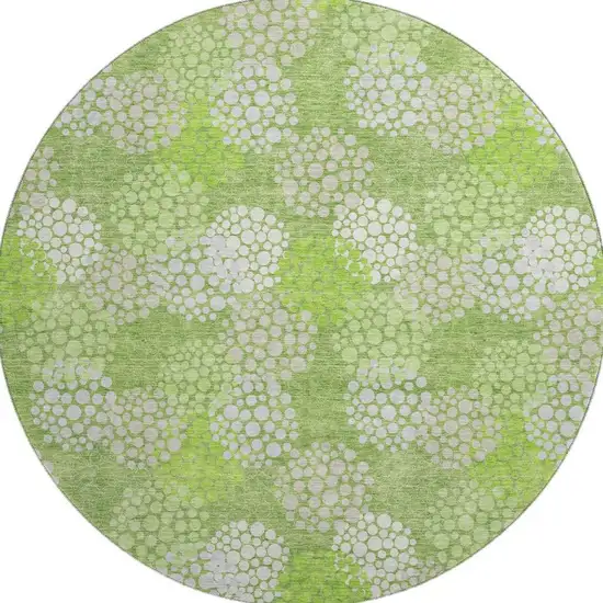 8' Green And Ivory Polka Dot Washable Round Rug With UV Protection Photo 3