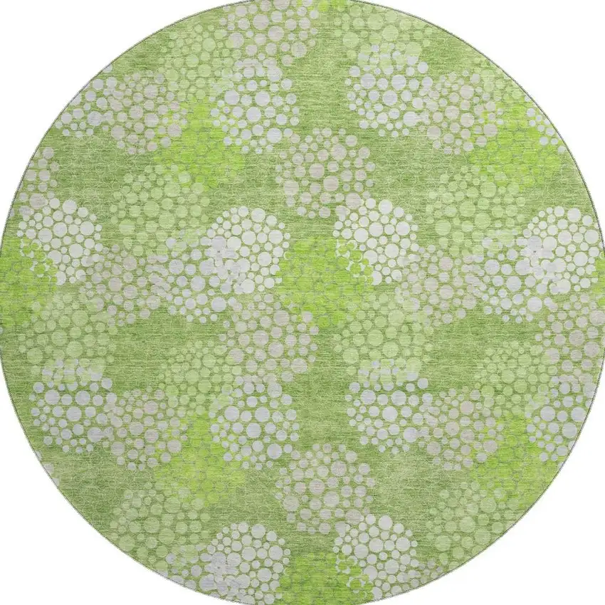 8' Green And Ivory Polka Dot Washable Round Rug With UV Protection Photo 3